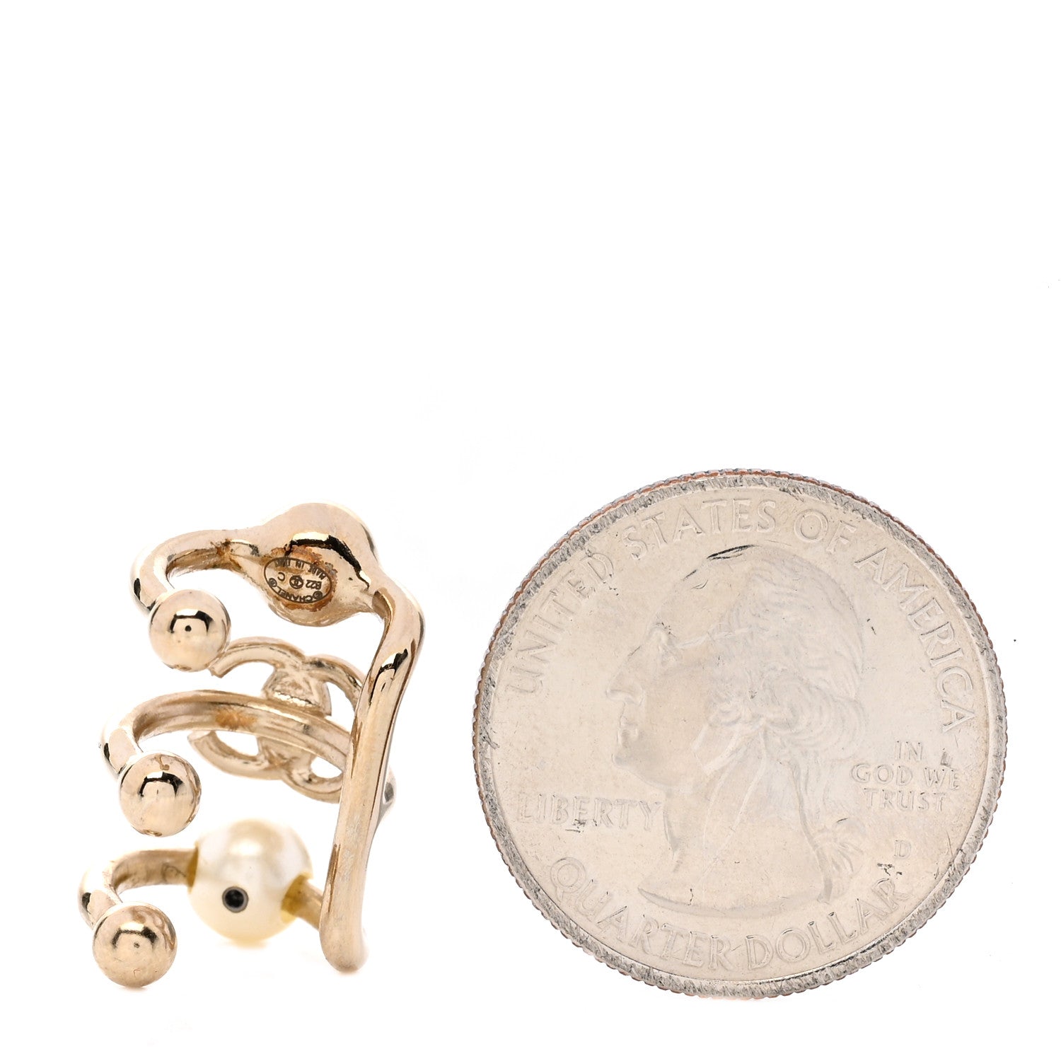 Chanel Pearl Crystal CC Single Ear Cuff Gold 2 of 3
