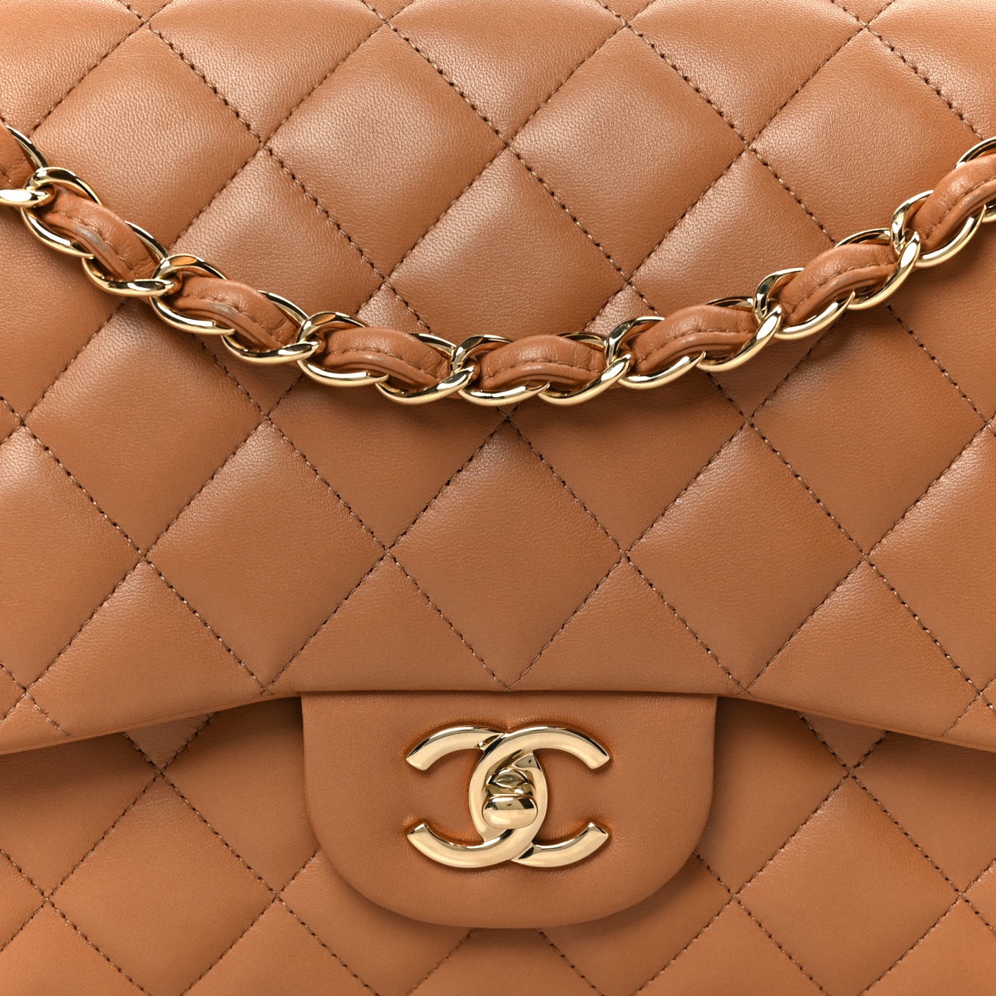 Lambskin Quilted Jumbo Double Flap Dark Beige