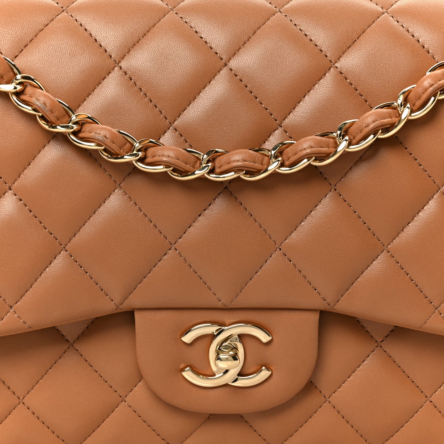 Chanel Lambskin Quilted Jumbo Double Flap Dark Beige 9 of 11
