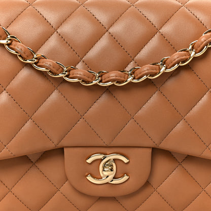 Chanel Lambskin Quilted Jumbo Double Flap Dark Beige 9 of 11