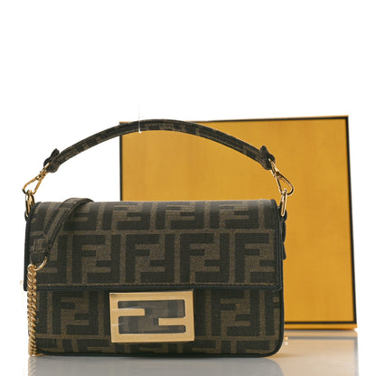 Fendi Fabric Jacquard FF 1974 Mini Baguette Tobacco Moro Black 11 of 11