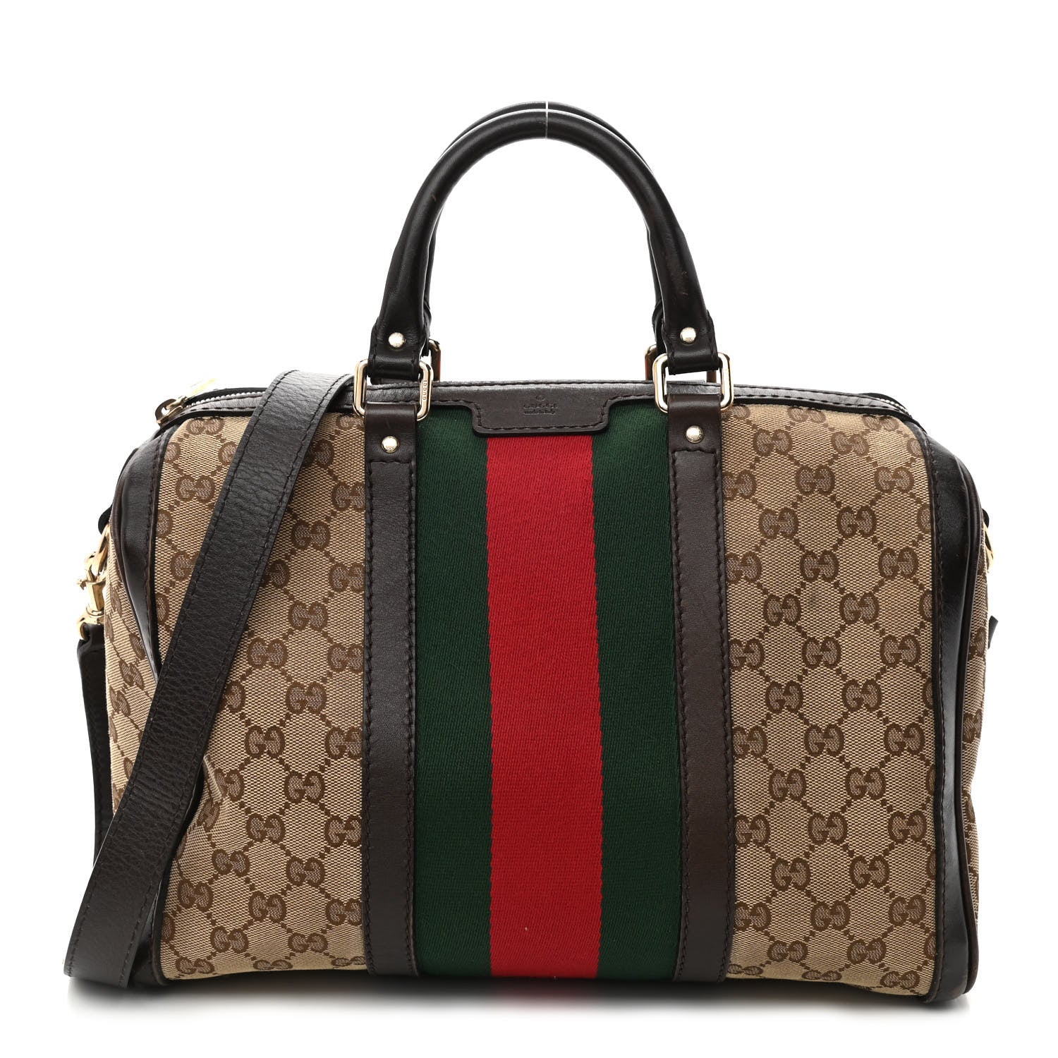 Gucci Monogram Vintage Web Medium Boston Dark Brown 1 of 14