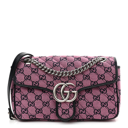 Gucci Monogram Multicolor Matelasse Diagonal Small GG Marmont Shoulder Bag Pink Blue 1 of 9