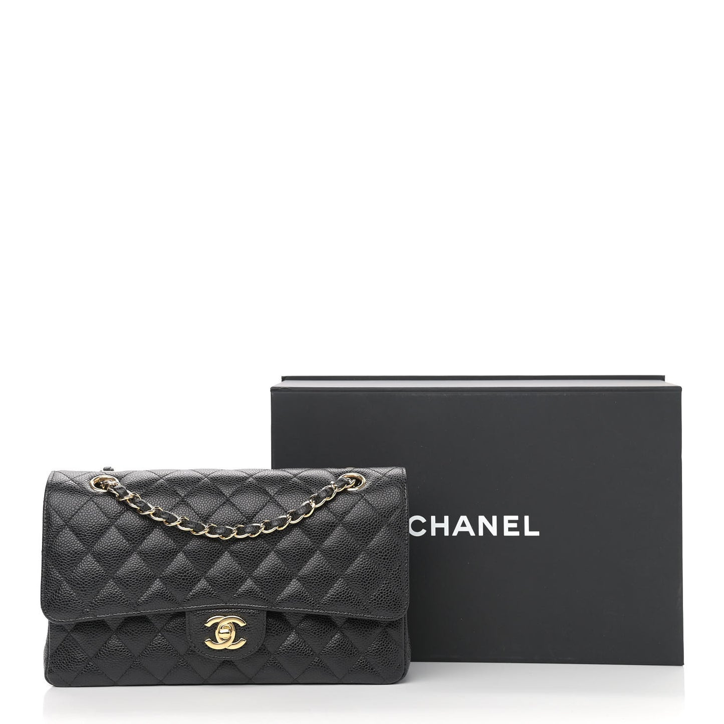 Caviar Quilted Medium Double Flap Black
