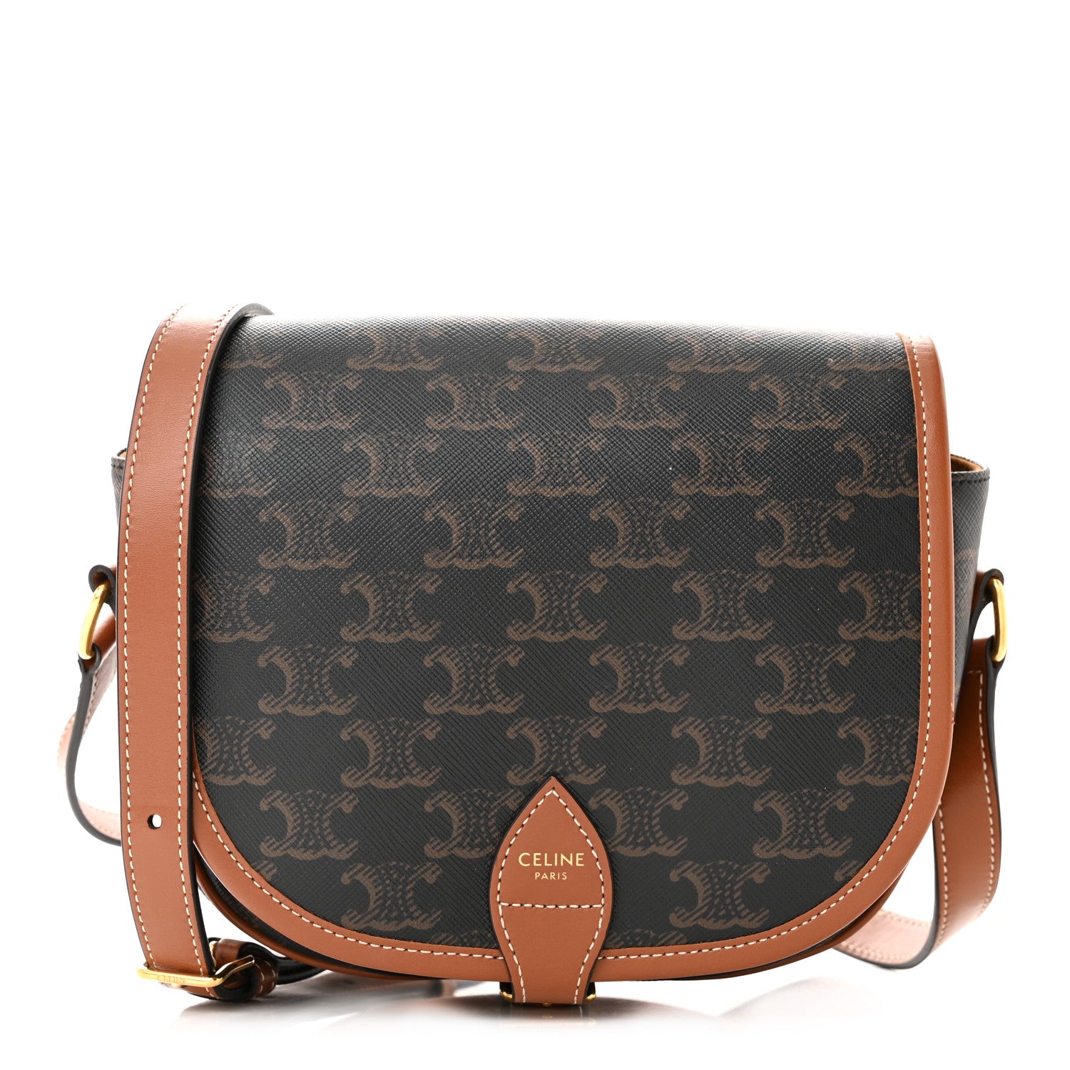 Celine Triomphe Canvas Medium Folco Bag Tan 1 of 9