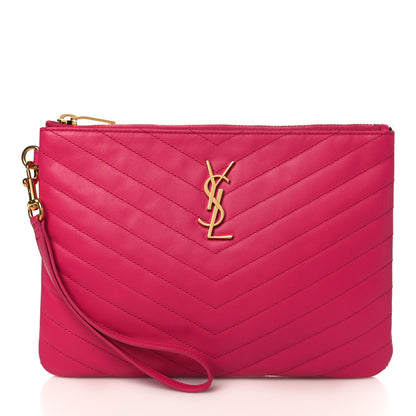 Saint Laurent Calfskin Matelasse Chevron Monogram A5 Wristlet Bubblegum 1 of 6