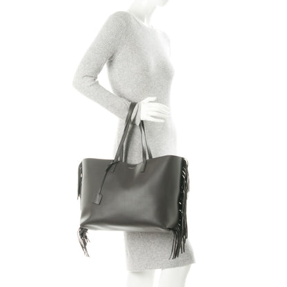 Saint Laurent Calfskin Large Fringe Shopping Tote Dark Grey 2 of 7