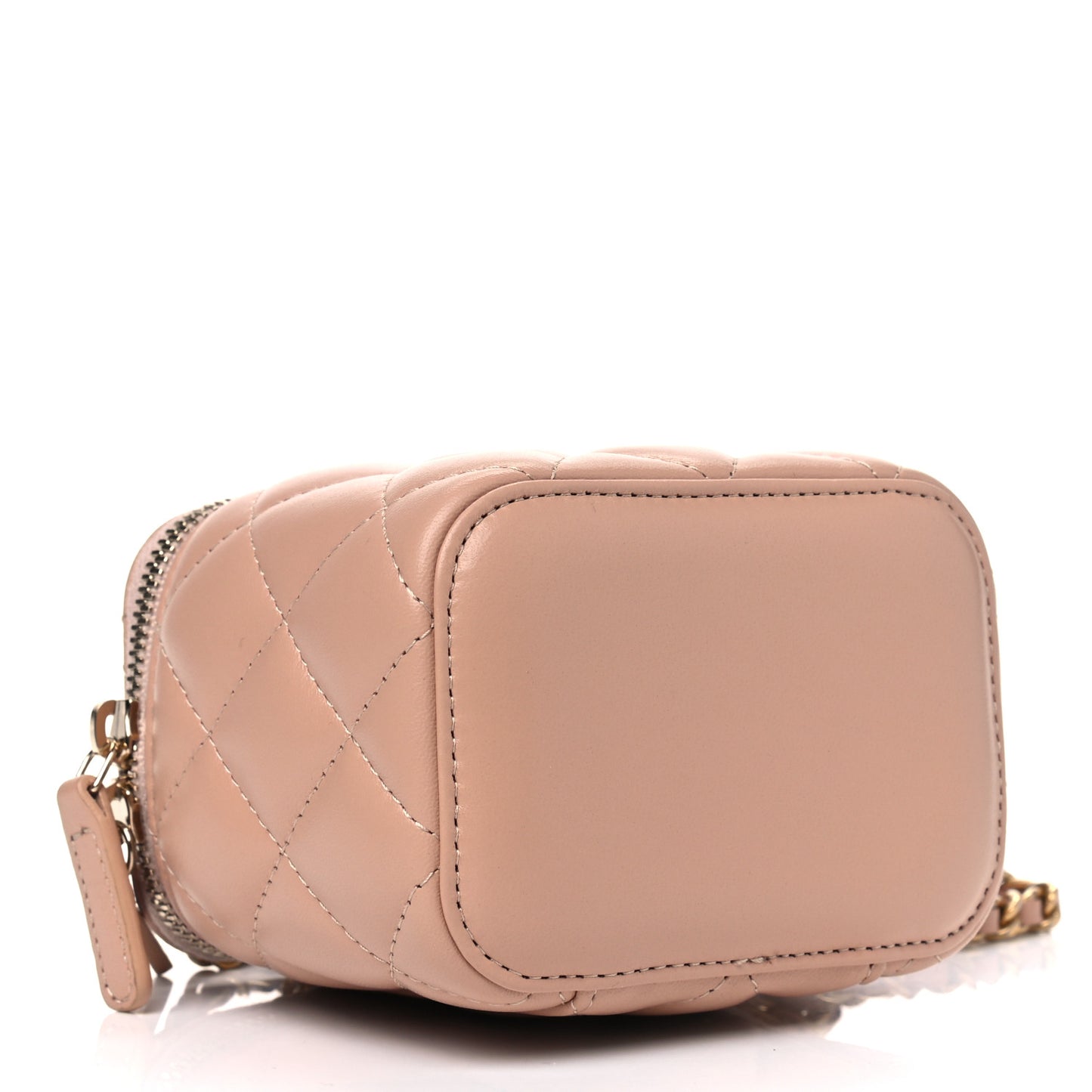 Lambskin Quilted Top Handle Mini Vanity Case With Chain Beige