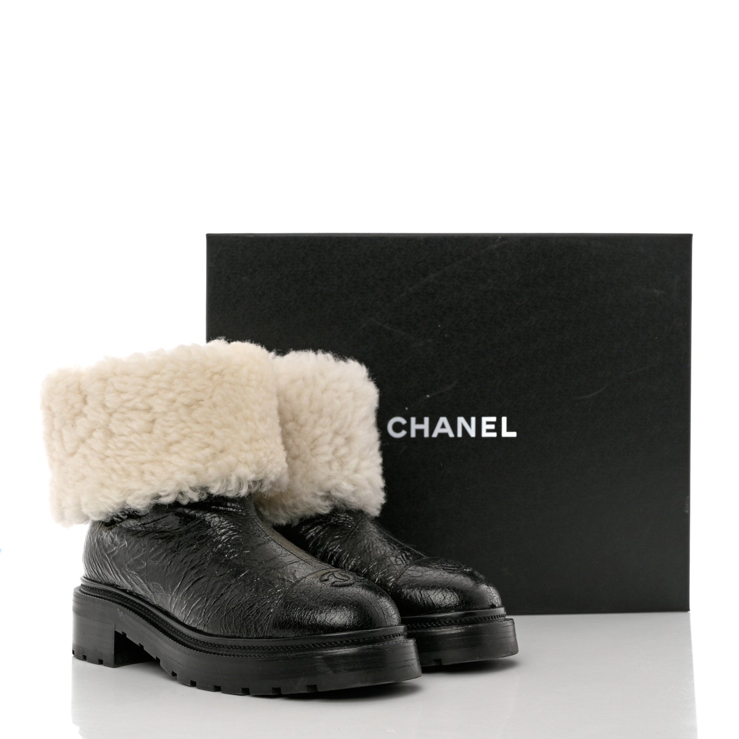 Lambskin Shearling Short Boots 38 Black