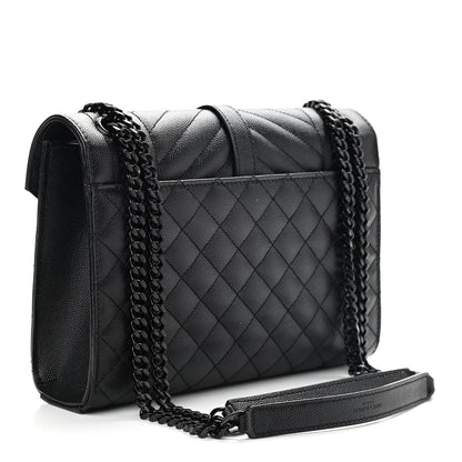 Saint Laurent Grain De Poudre Textured Mixed Matelasse Triquilt Medium Monogram Satchel Black 3 of 9