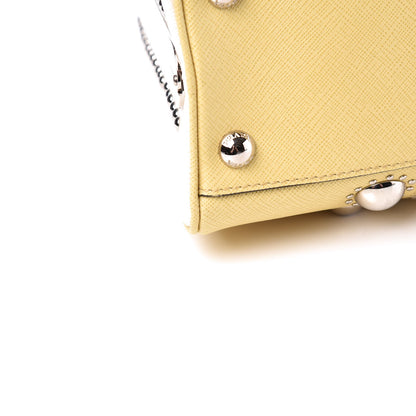 Prada Saffiano Studded Pyramid Bag Polline White 9 of 11