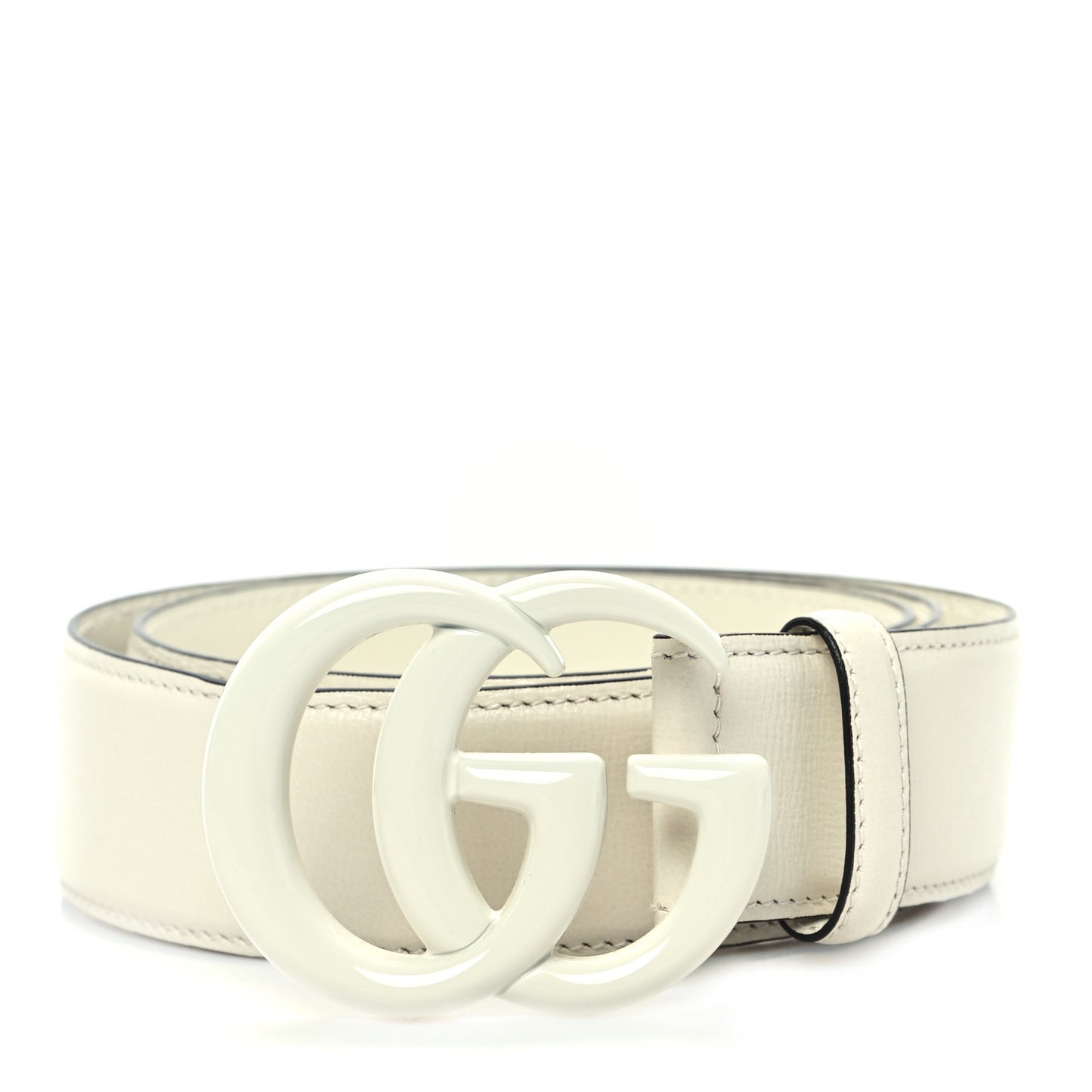 Azalea Calfskin Enamel Monochrome Double G 40mm Belt 85 34 Mystic White