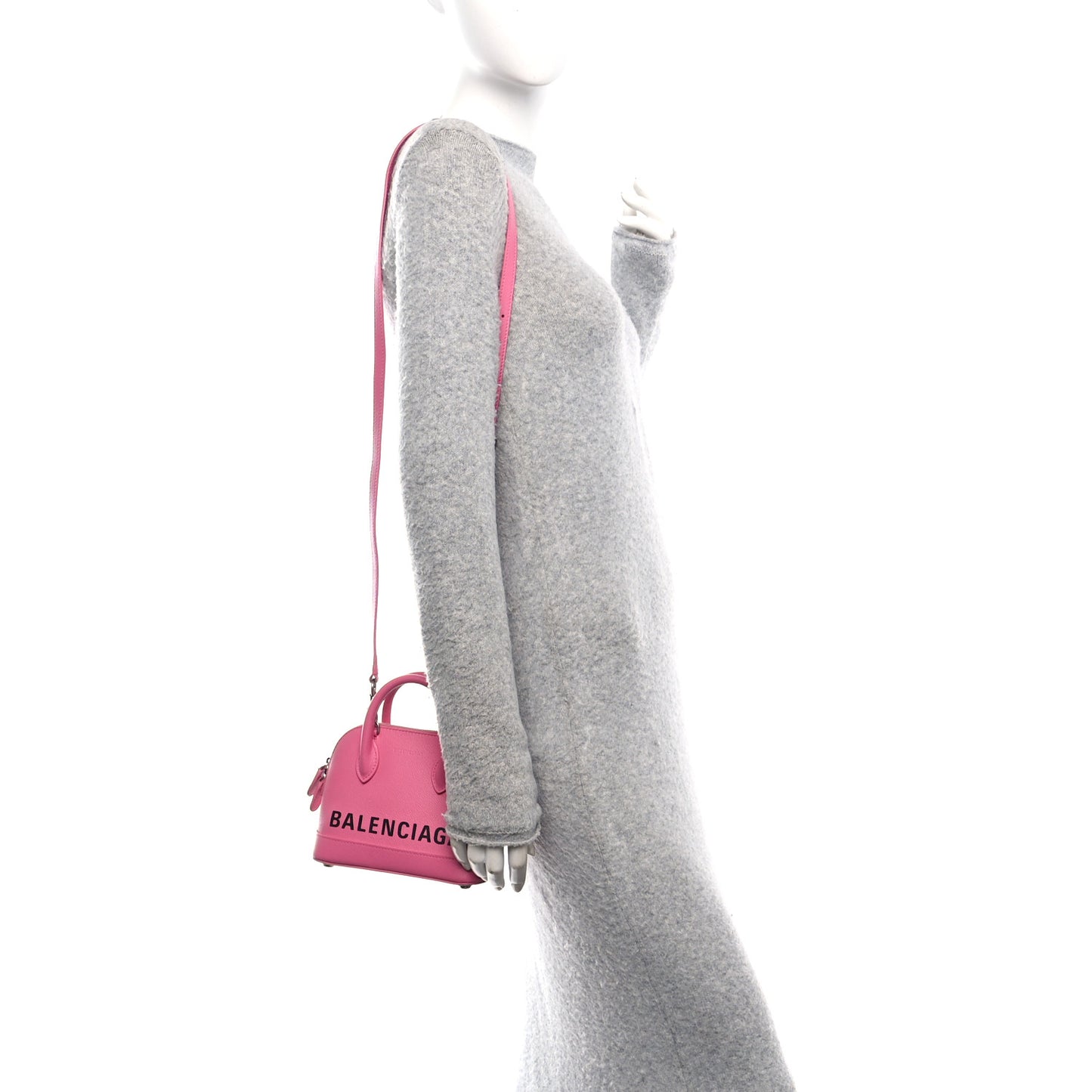 Signature Grained Calfskin Logo XXS Ville Top Handle Bag Rose Bubblegum Black