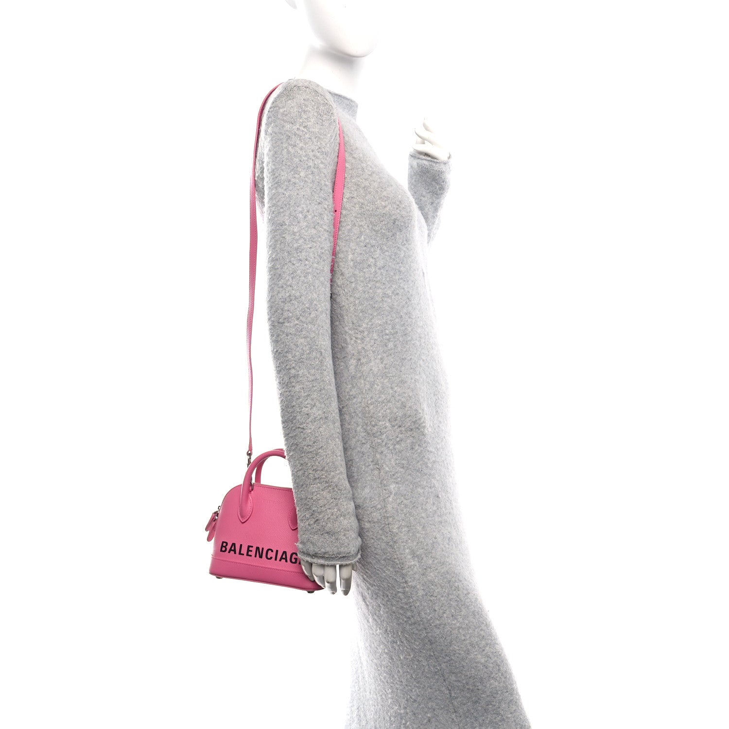 Balenciaga Signature Grained Calfskin Logo XXS Ville Top Handle Bag Rose Bubblegum Black 2 of 9