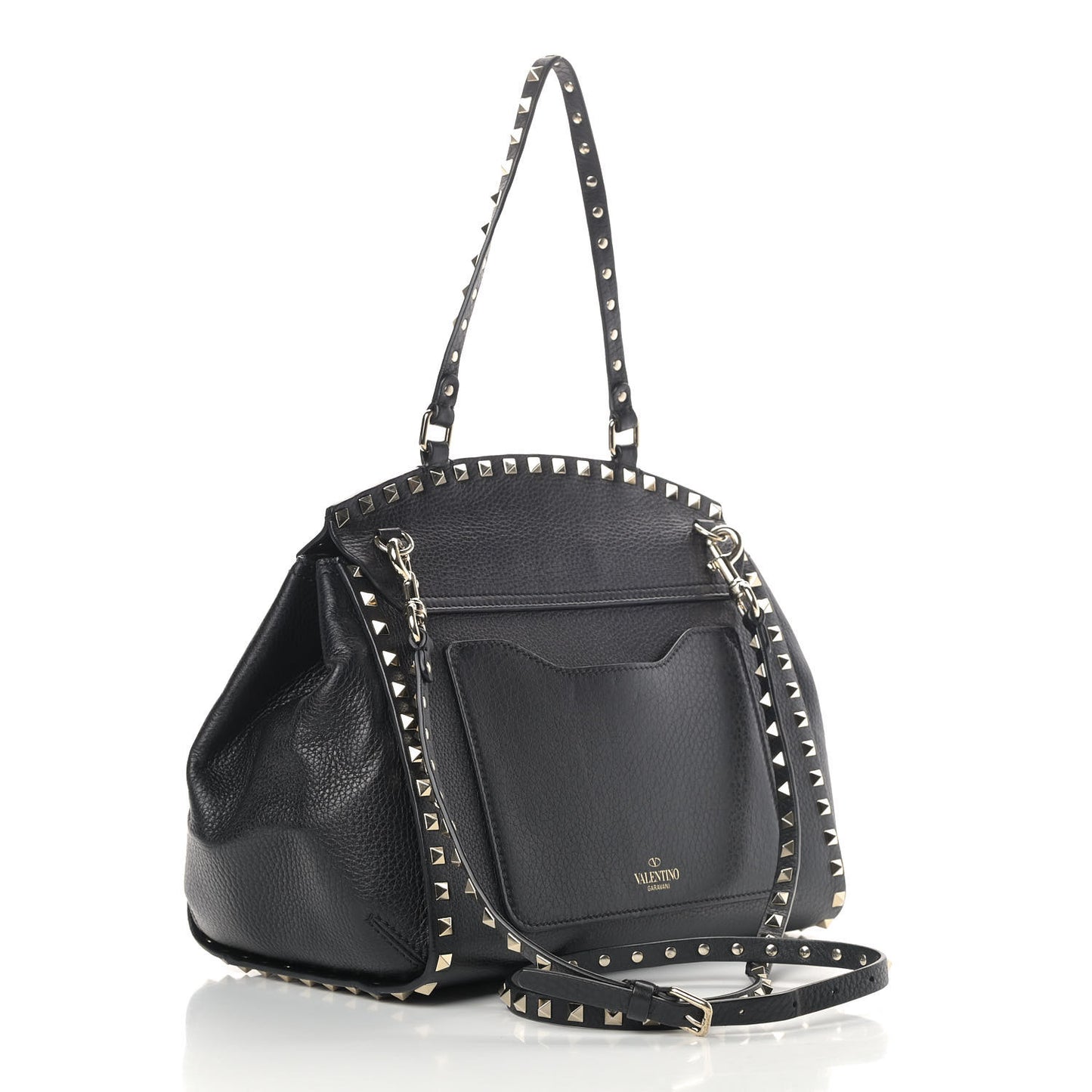 Grainy Calfskin Rockstud Single Handle Flap Bag Black
