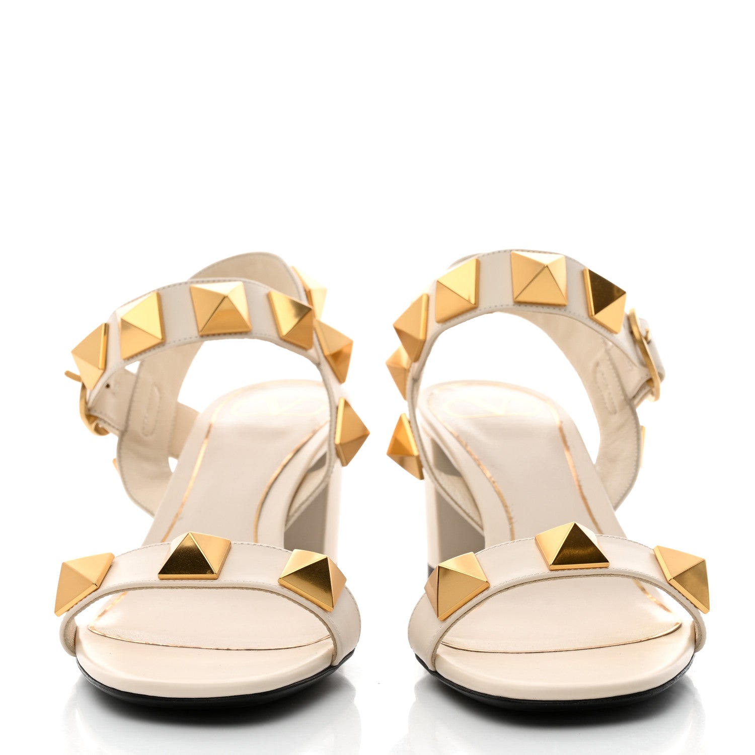 Valentino Garavani Calfskin Roman Stud 60mm Sandals 38.5 Light Ivory 2 of 9