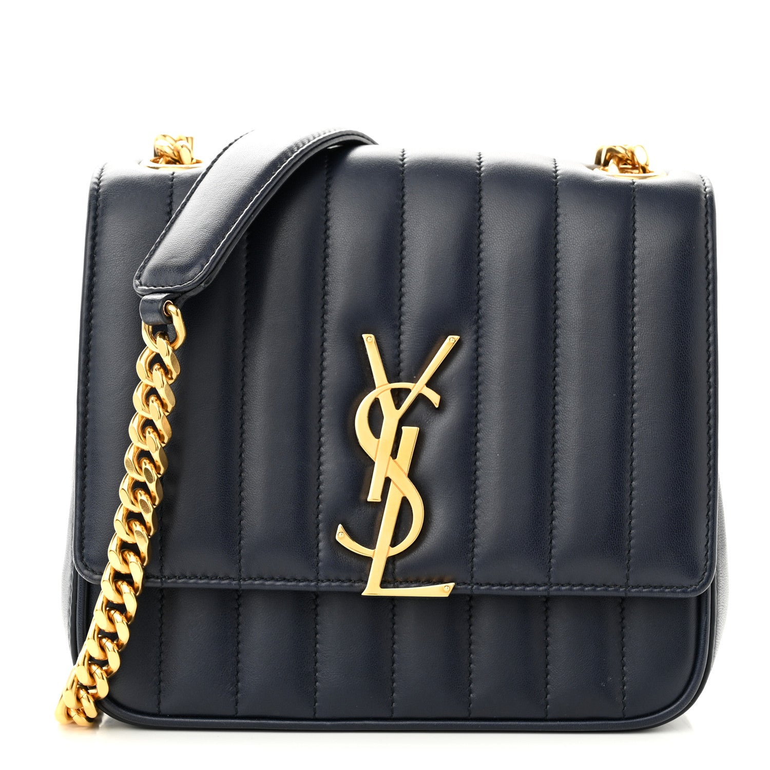 Saint Laurent Lambskin Matelasse Monogram Medium Vicky Chain Bag Blue 1 of 12