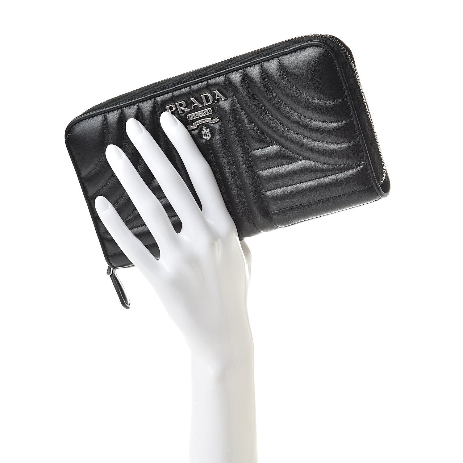 Prada Soft Calfskin Diagramme Zip Around Wallet Black 2 of 8