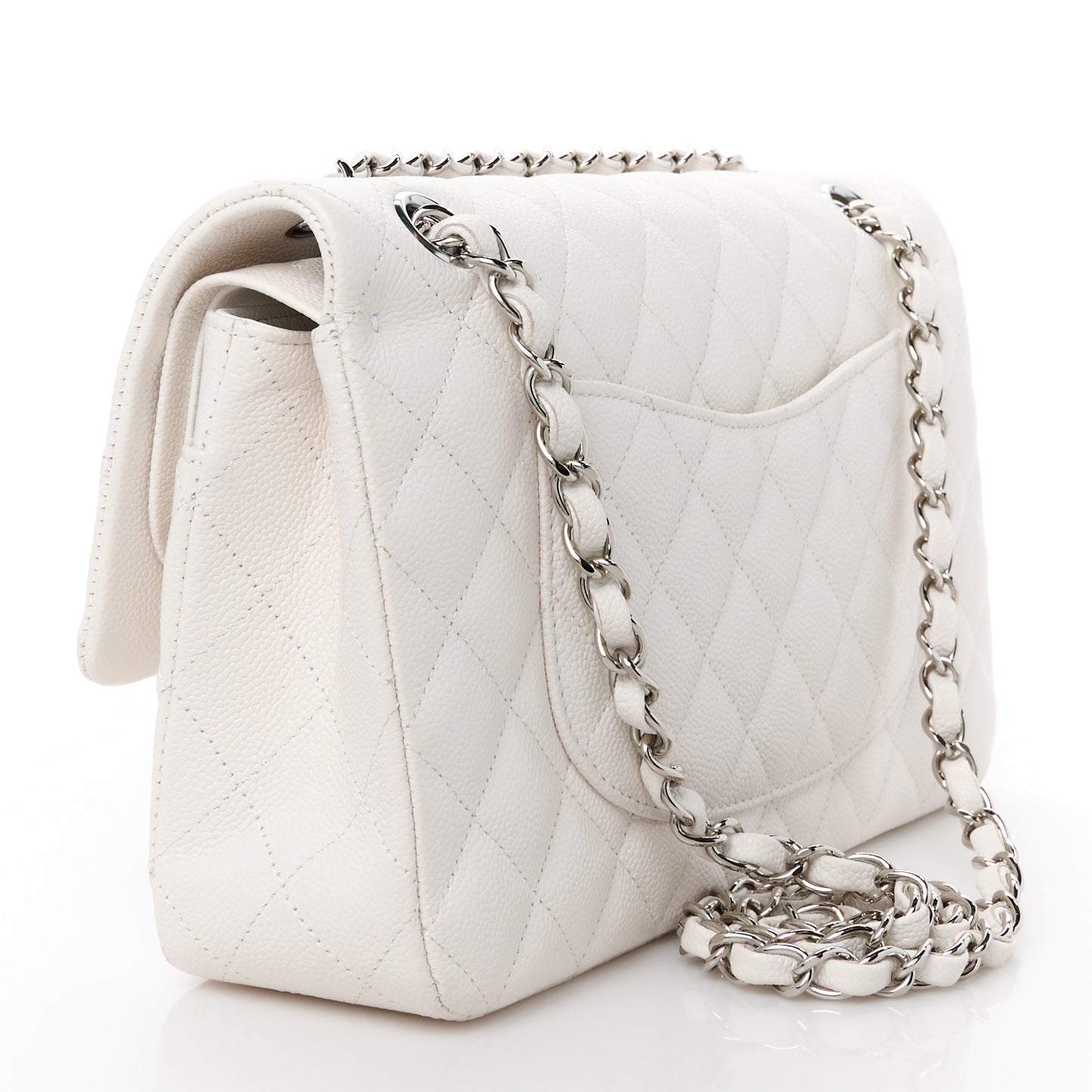 Caviar Quilted Medium Double Flap White