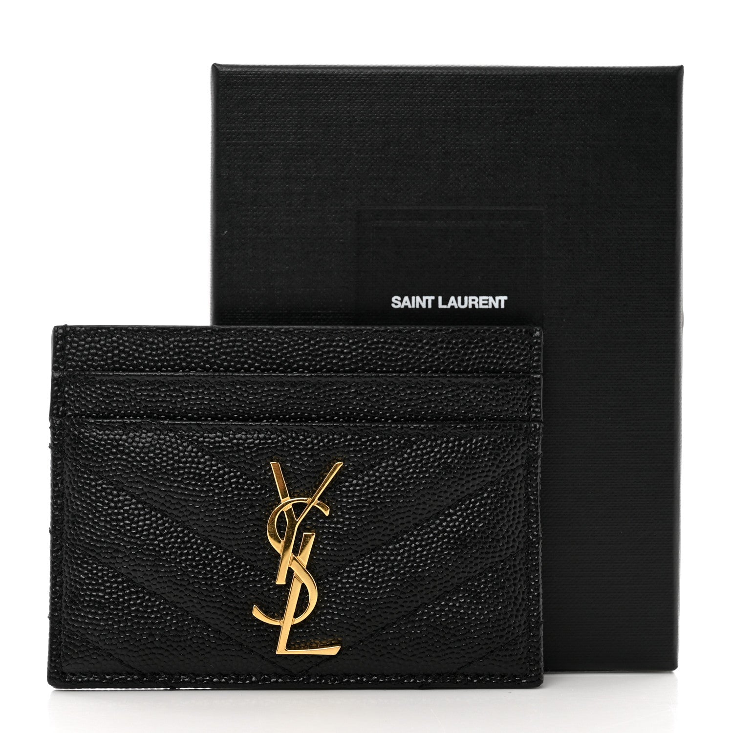 Saint Laurent Grain De Poudre Matelasse Chevron Monogram Credit Card Case Black 8 of 8