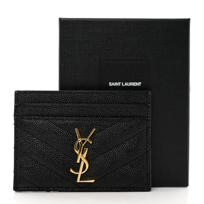 Saint Laurent Grain De Poudre Matelasse Chevron Monogram Credit Card Case Black 8 of 8