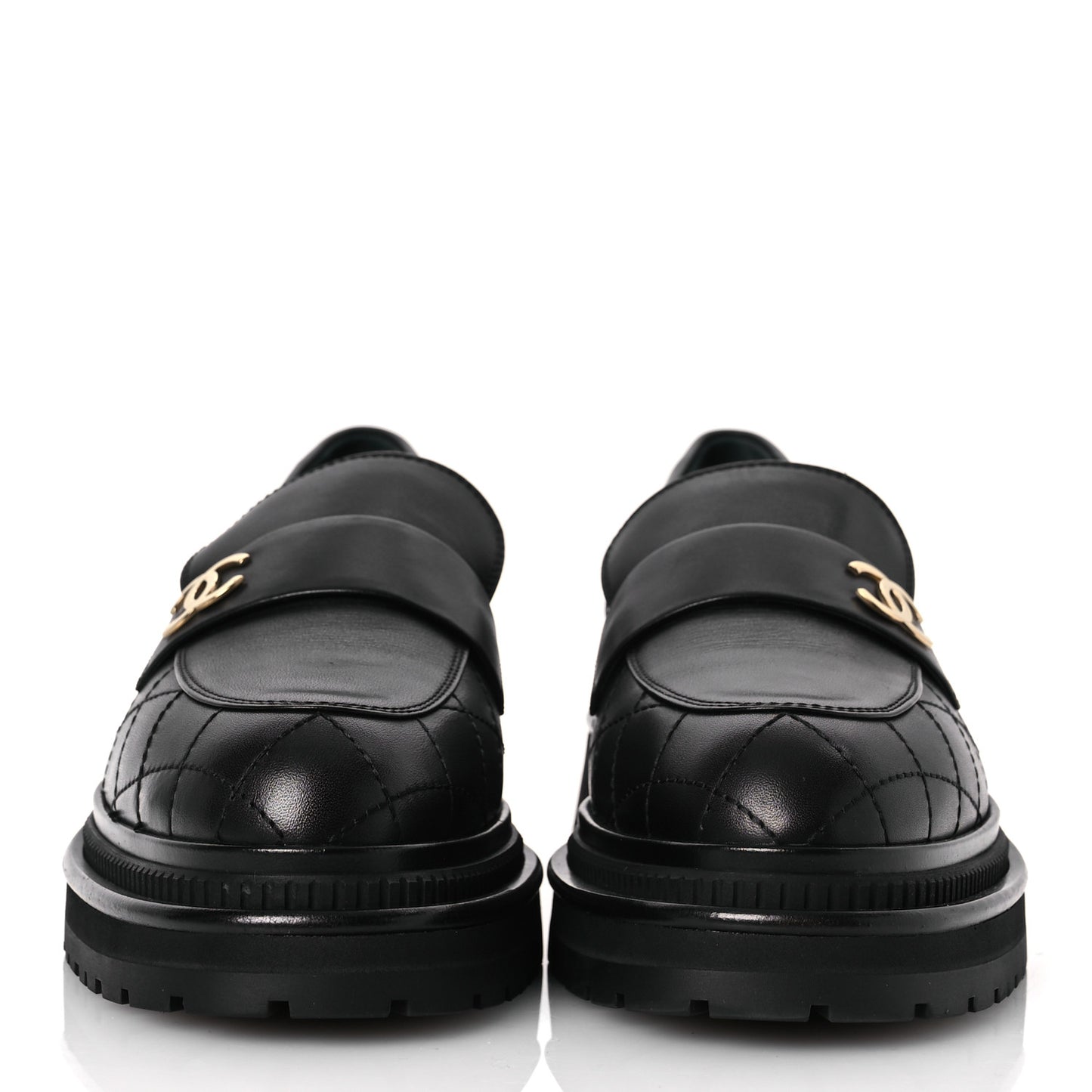 Calfskin Quilted CC Mocassin Loafers 40.5 Black