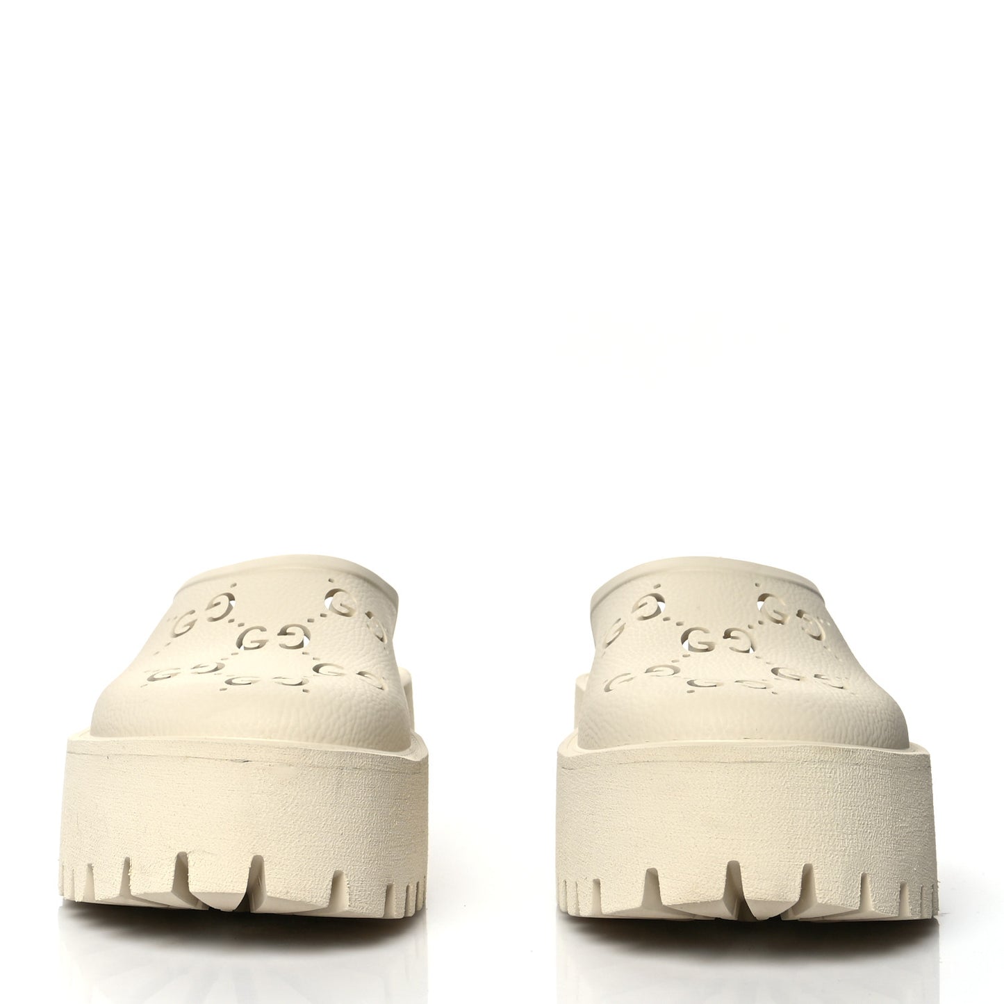 Rubber GG Monogram Perforated Elea Platform 55mm Lug Sole Sandals 40 Mystic White