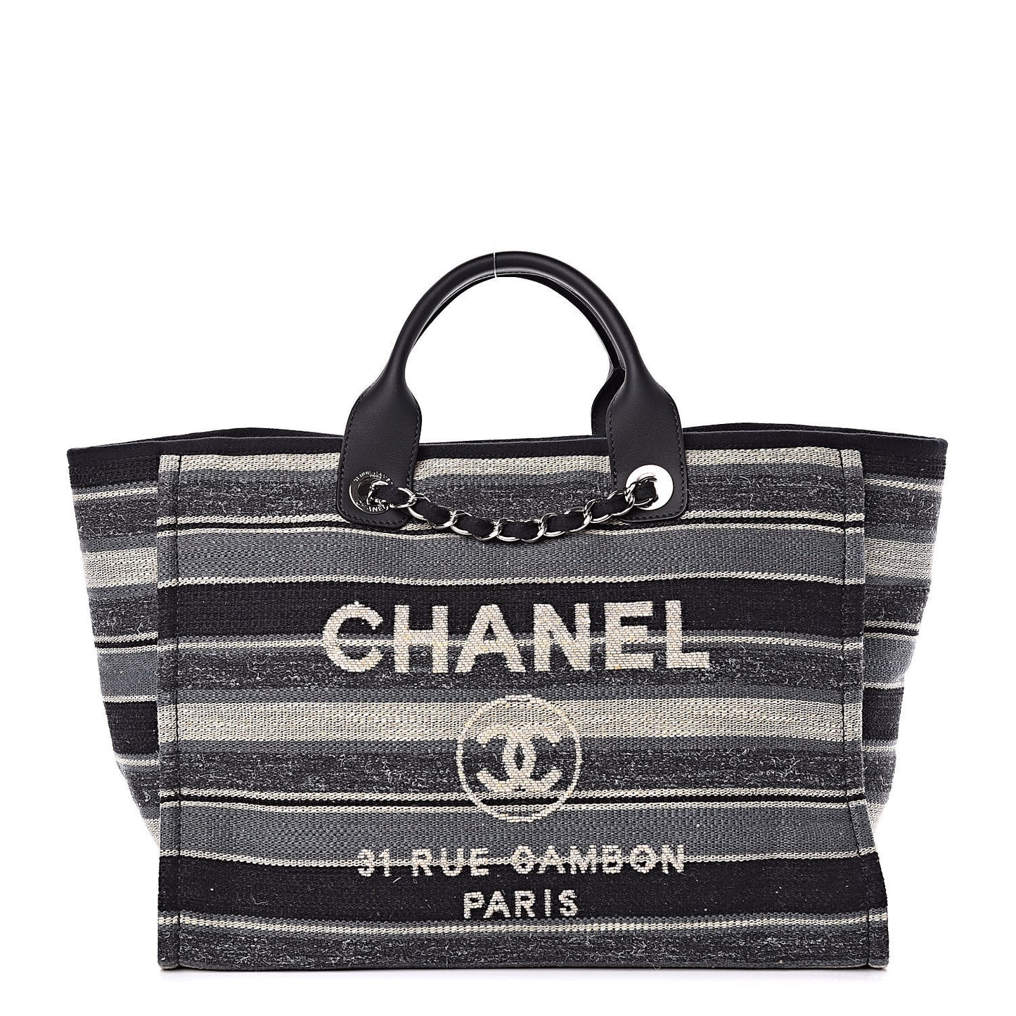 Striped Canvas Medium Deauville Tote Black