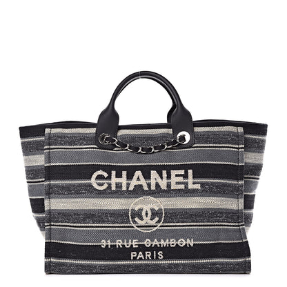 Chanel Striped Canvas Medium Deauville Tote Black 1 of 9