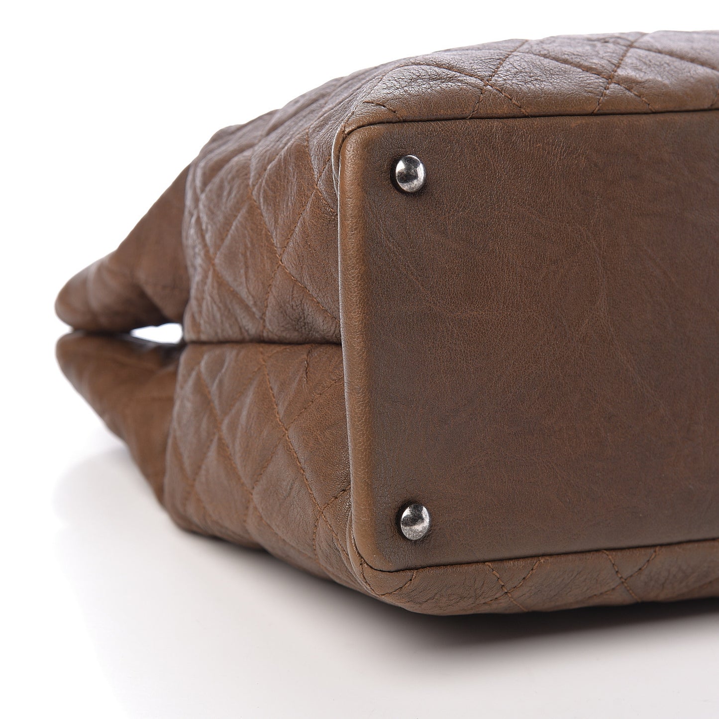 Crumpled Lambskin Quilted Large CC Shopping Tote Khaki