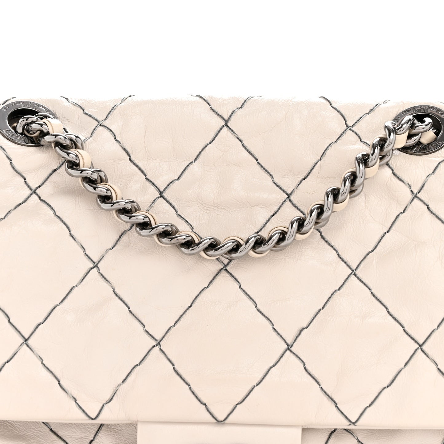Glazed Goatskin Double Stitch Flap Ivory