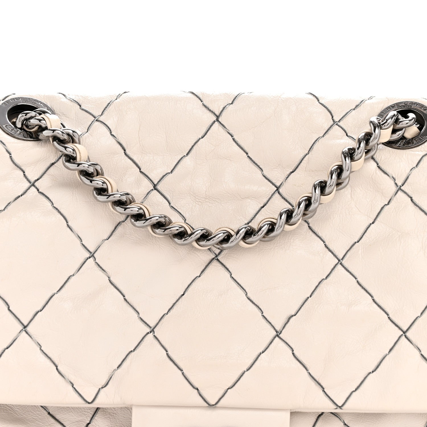 Chanel Glazed Goatskin Double Stitch Flap Ivory 8 of 12
