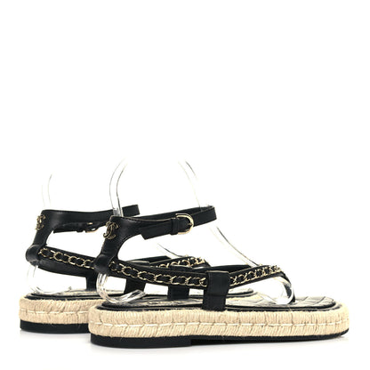 Chanel Lambskin Chain CC Thong Espadrille Sandals 37 Black 4 of 11