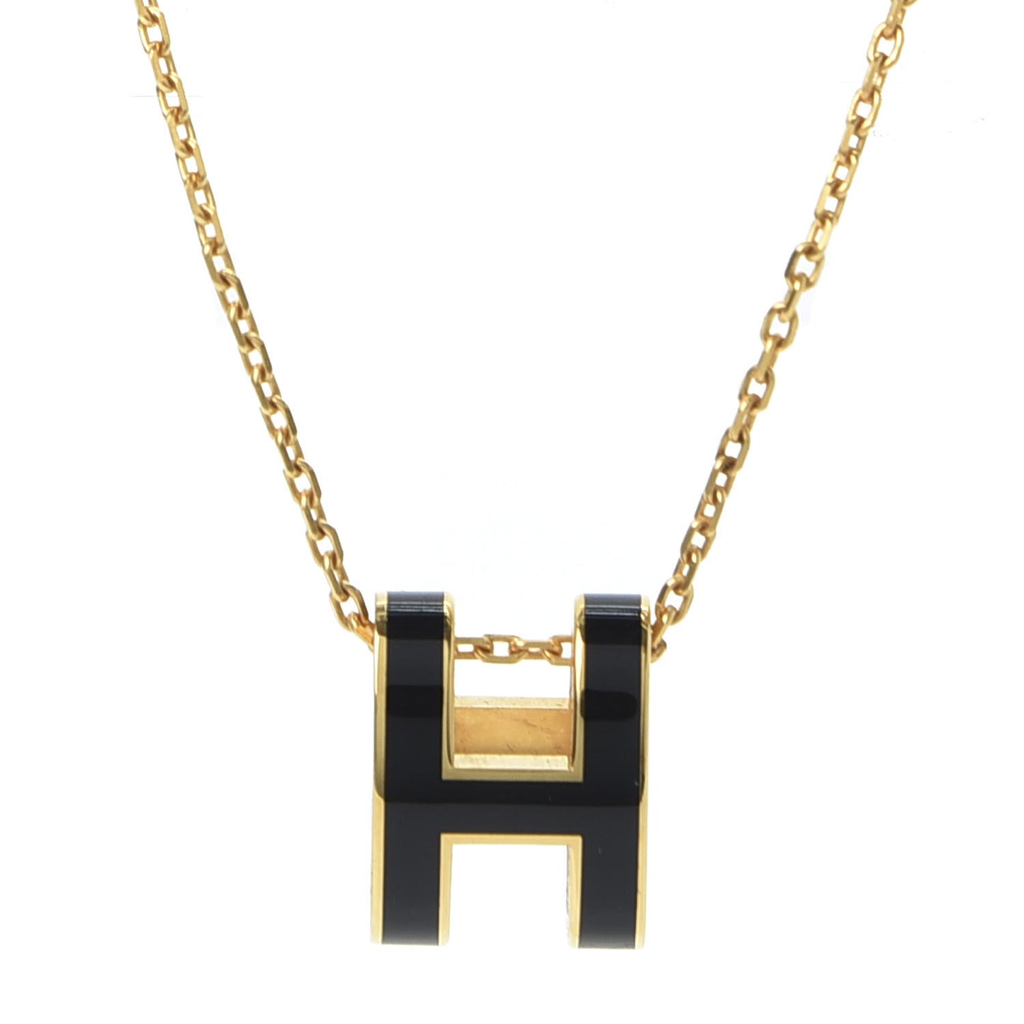 Lacquered Gold Pop H Pendant Necklace Black