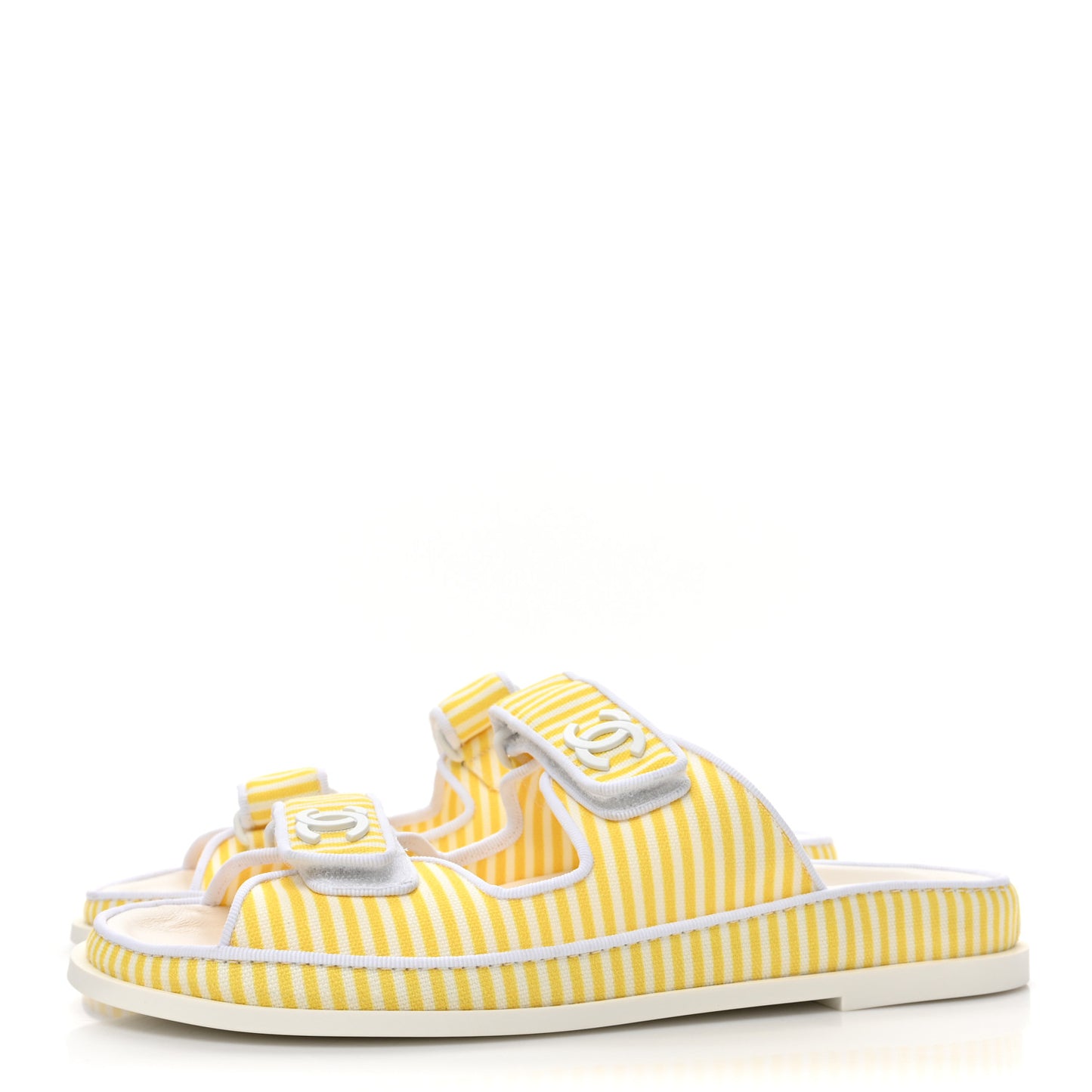 Printed Calfskin Velcro Dad Flat Mules 39 White Yellow
