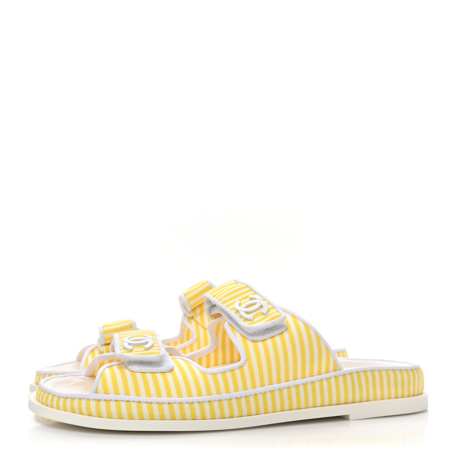Chanel Printed Calfskin Velcro Dad Flat Mules 39 White Yellow 3 of 8