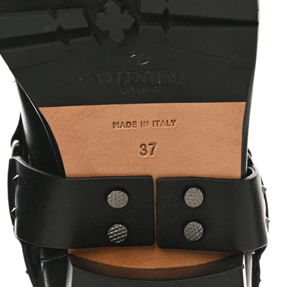 Valentino Garavani Calfskin Crackled Lambskin Rockstud Spike 20mm Biker Boots 37 Black 9 of 12