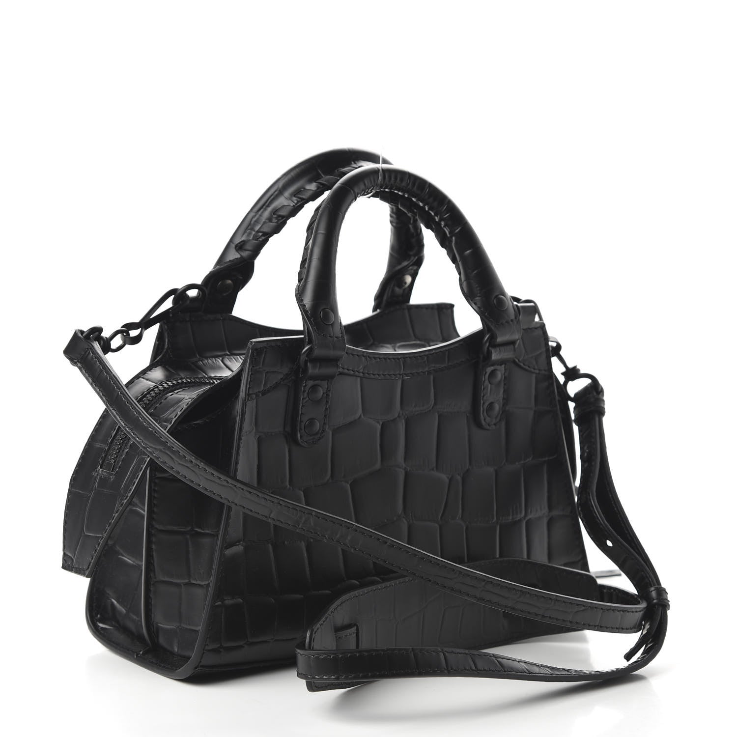 Balenciaga Semi Shiny Calfskin Crocodile Embossed Neo Classic Black Hardware Mini City Black 3 of 8
