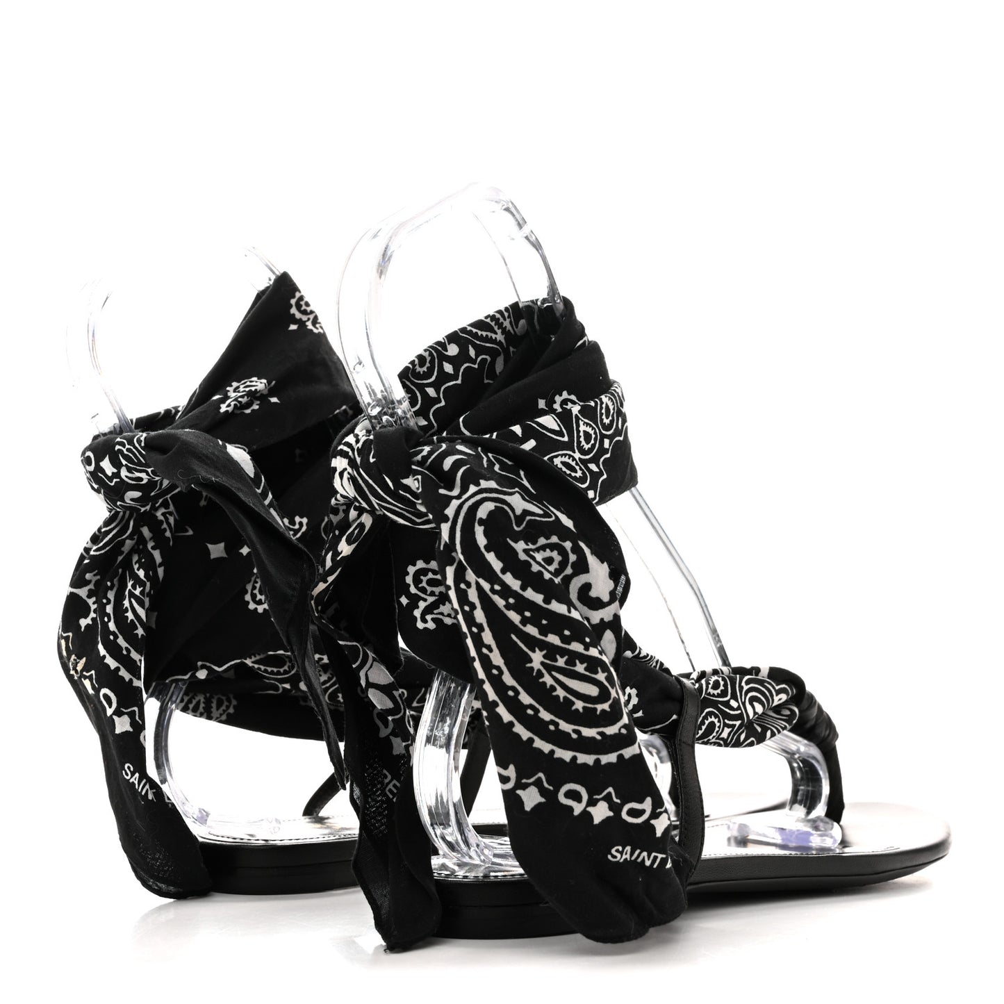 Calfskin Cotton Paisley Print Flat Sandals 37.5 Black