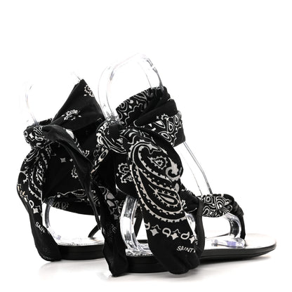 Saint Laurent Calfskin Cotton Paisley Print Flat Sandals 37.5 Black 5 of 9