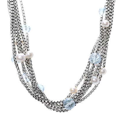 David Yurman Sterling Silver 18K Yellow Gold Pearl Blue Topaz Multi Strand Necklace 1 of 5