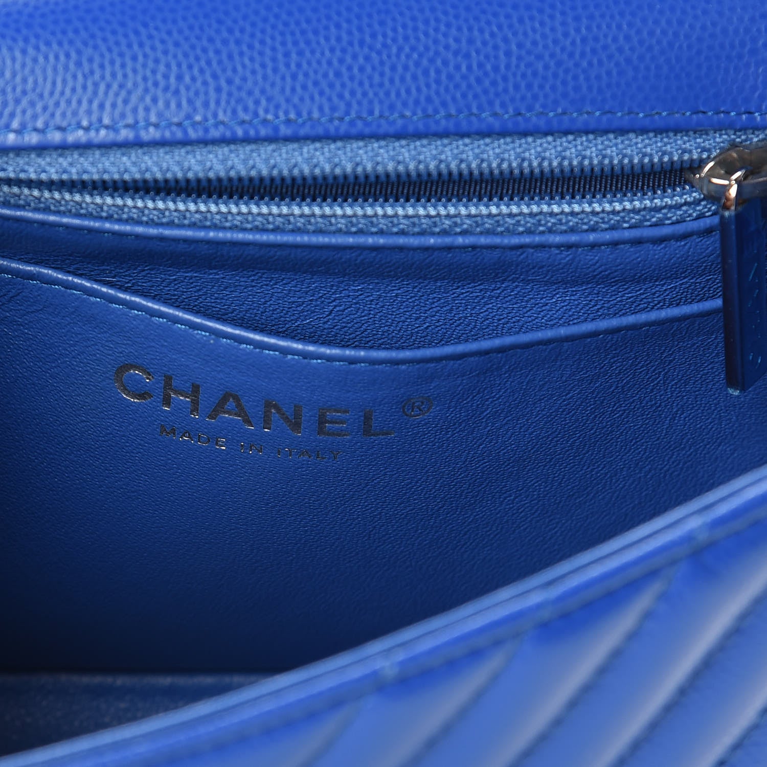 Chanel Caviar Chevron Quilted Mini Square Flap Blue 6 of 9
