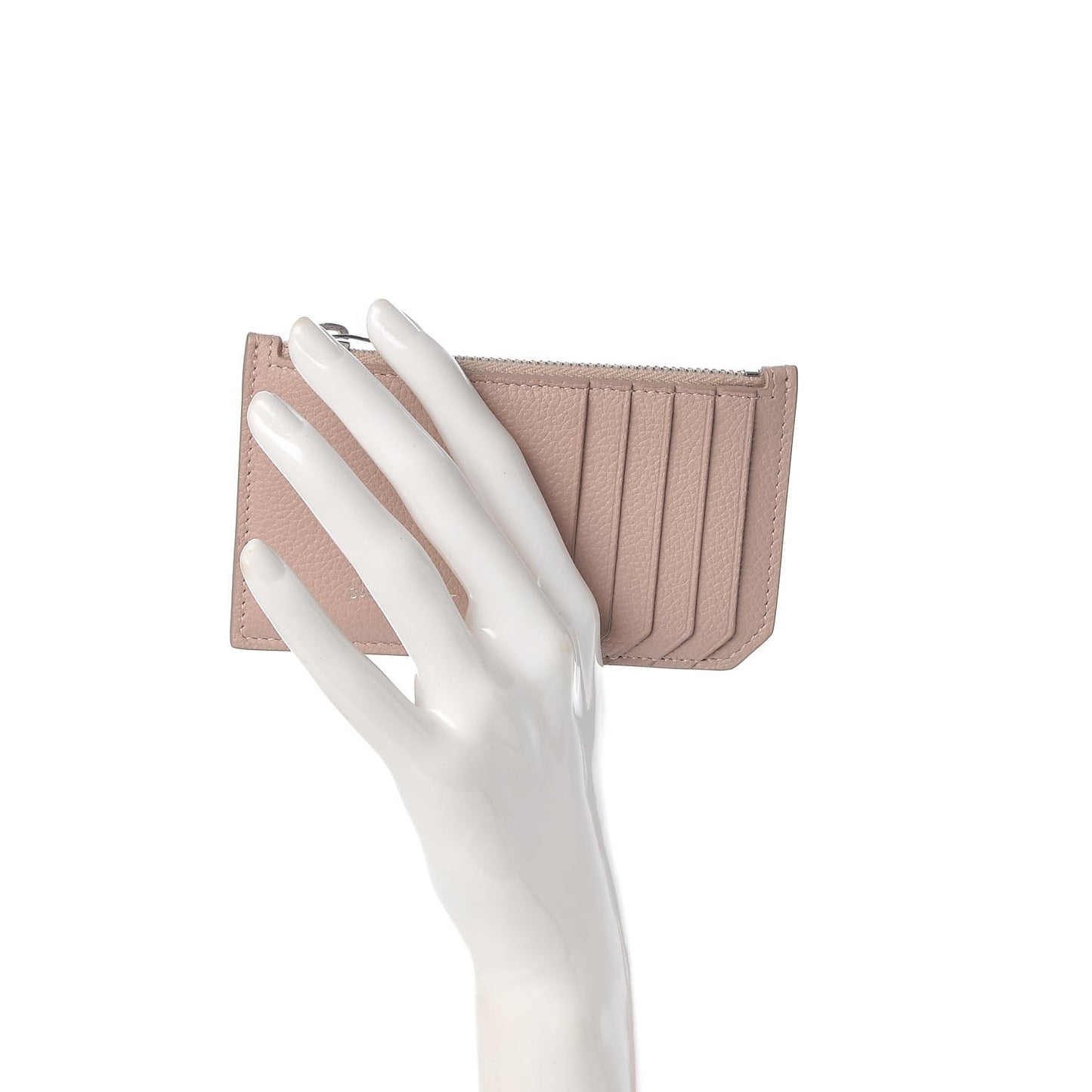 Grained Calfskin 5 Fragments Zip Pouch Card Holder Rose Antic