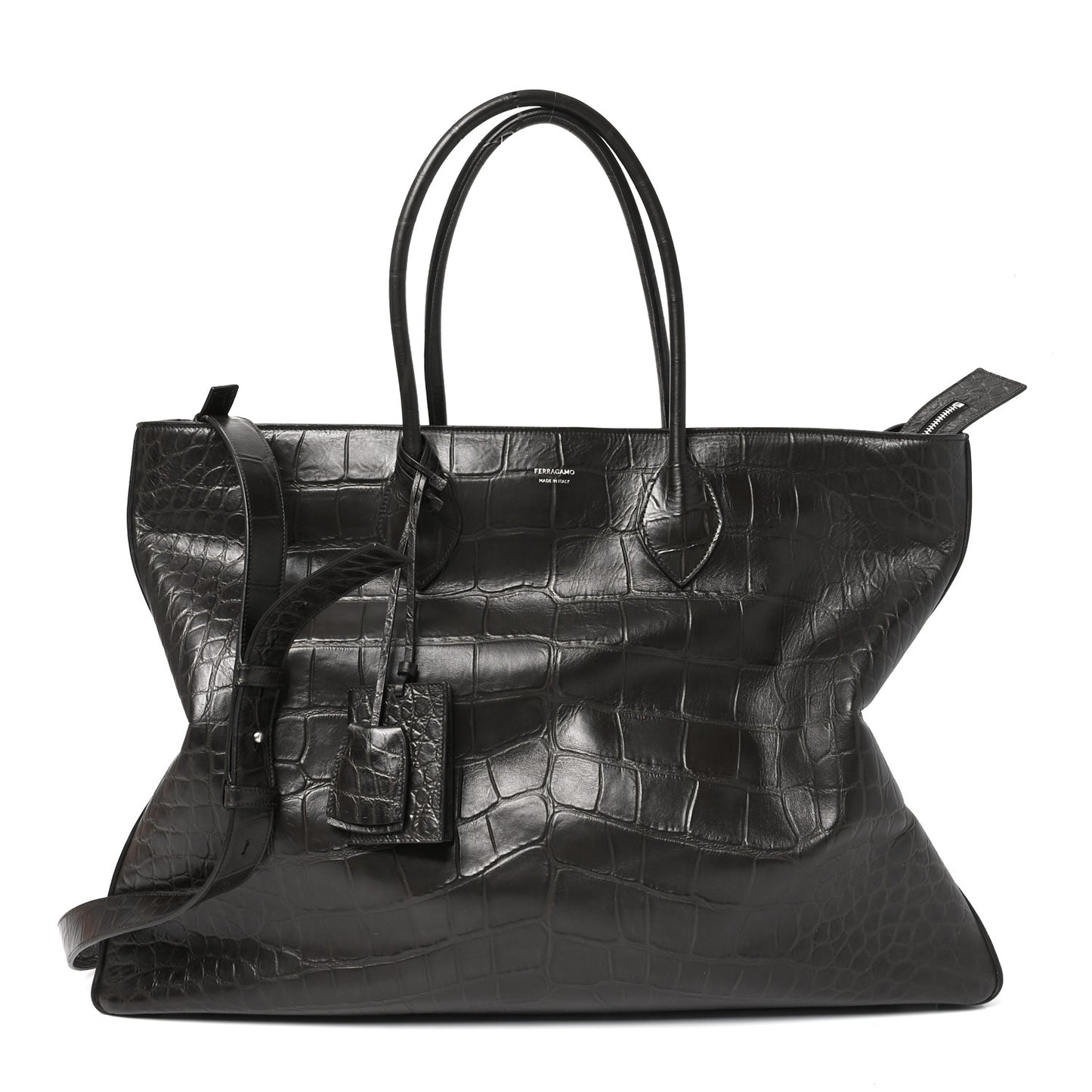 Calfskin Crocodile Embossed Large Star Tote Brown