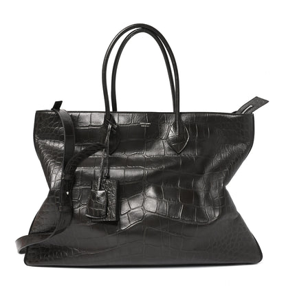 Salvatore Ferragamo Calfskin Crocodile Embossed Large Star Tote Brown 1 of 8