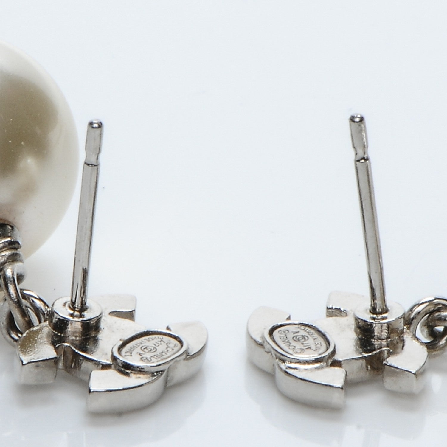 Chanel Crystal Pearl CC Drop Earrings Silver 3 of 5