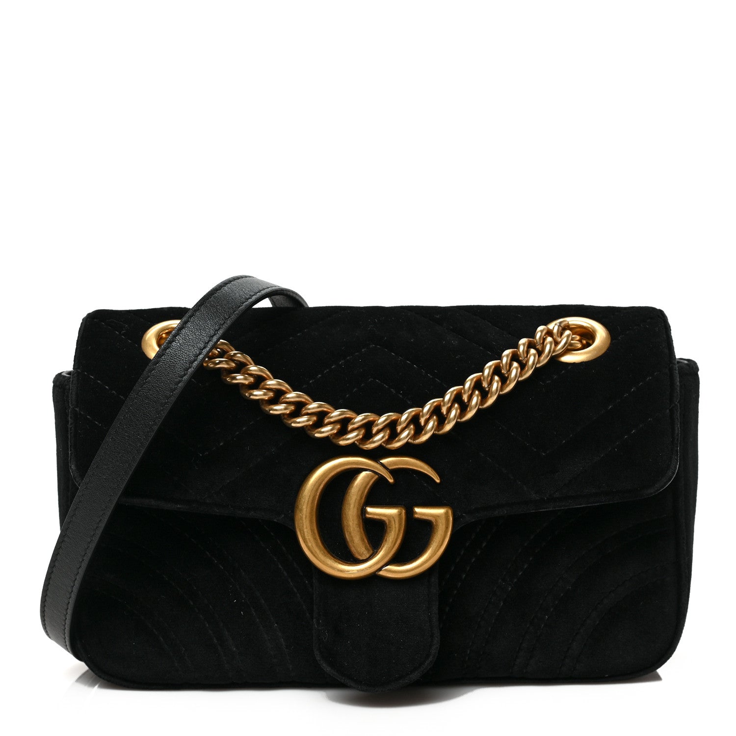 Gucci Velvet Matelasse Mini GG Marmont Shoulder Bag Black 1 of 9