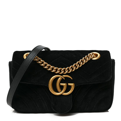 Gucci Velvet Matelasse Mini GG Marmont Shoulder Bag Black 1 of 9