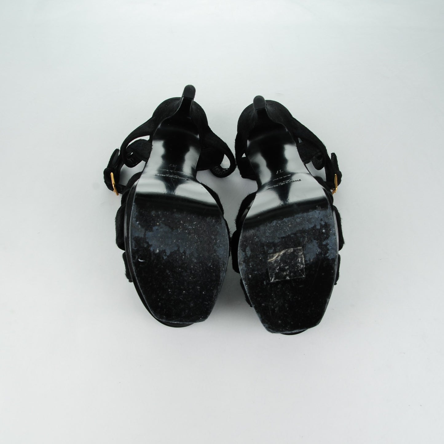 Suede Pony Hair Tribute 105 Platform Sandals 37 Black