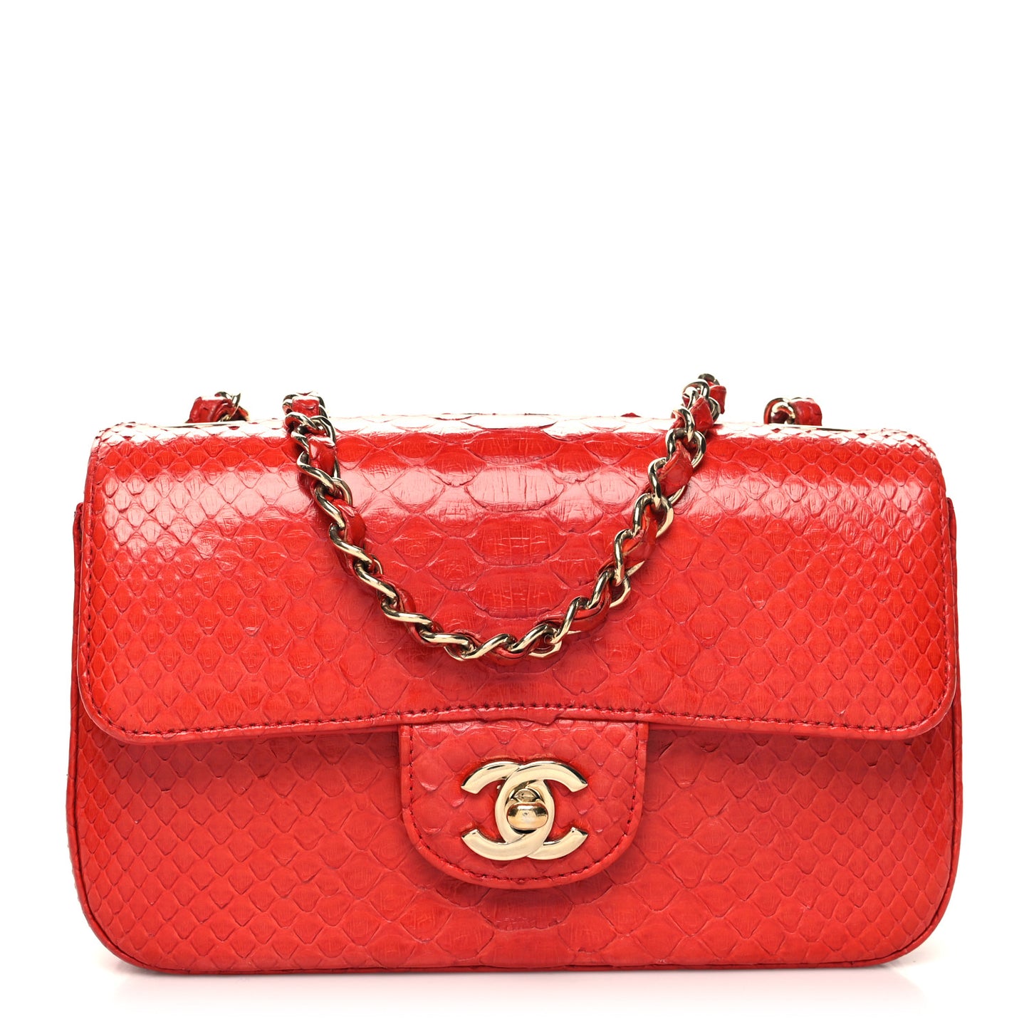 Snakeskin Mini Rectangular Flap Red